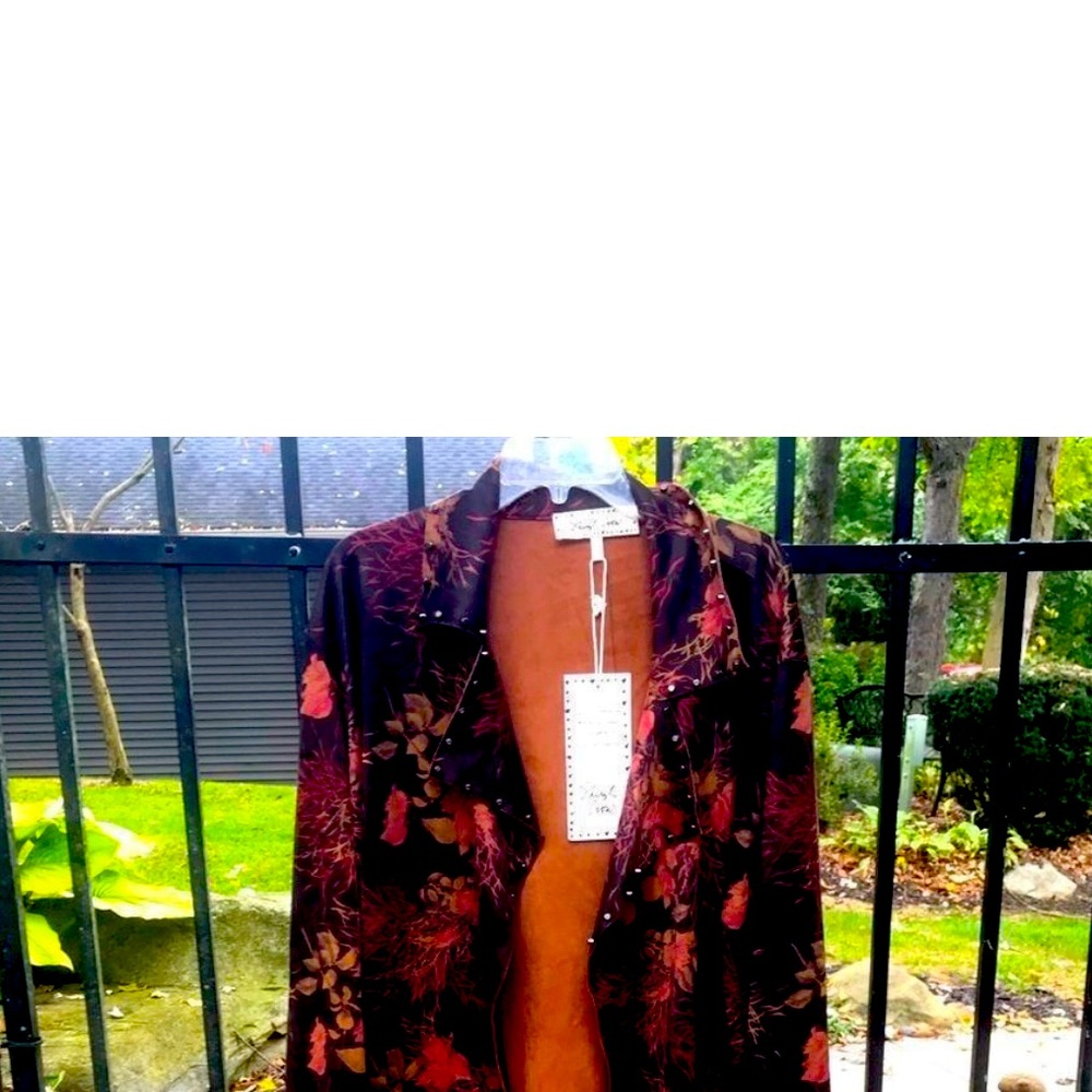Sheryl Crow studded detail, belted, fall floral,faux- suede duster NWT